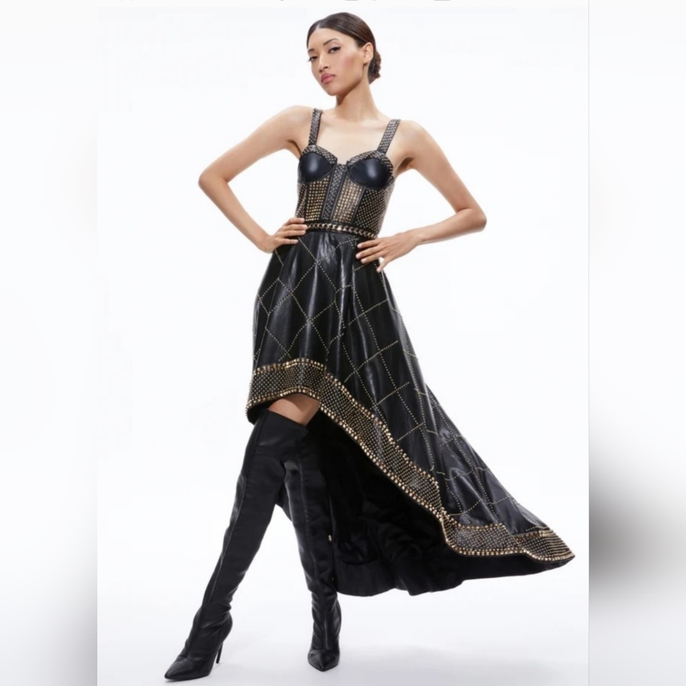 JERLENE STUDDED VEGAN LEATHER CORSET GOWN